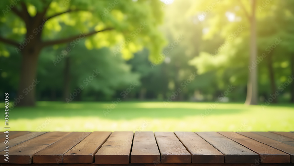 Aufkleber Use empty table with blurred tree for display or montage of your products in a park garden setting effectively outdoors.