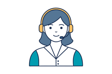 flat drawing of female call center agent with headset during call