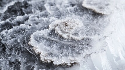 Close-up of icy surface with intricate patterns and a hint of brown.