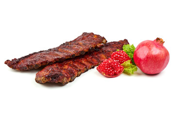 Grilled pork ribs, isolated on white background.