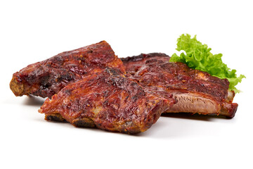 Grilled pork ribs, isolated on white background.