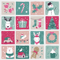 Lovely christmas seamless pattern, cute characters and decoration, great for wrapping paper, textiles, banners, wallpapers - vector design
