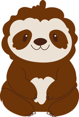 Cute cartoon illustration of a happy, sitting sloth with a friendly smile, featuring simple lines and a calm expression on a white background.