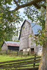 Rural farm with barns naturally framed