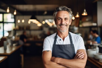 Obraz premium Smiling portrait of a middle aged Caucasian small business owner