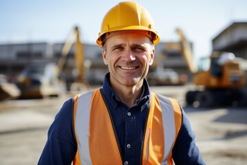 Smiling portrait of a middle aged Caucasian businessman on construction site