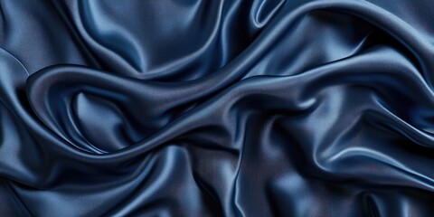 Obraz premium Dark blue silk satin with soft elegant folds, luxurious fabric ideal for design banners and special occasions