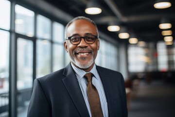 Fototapeta premium Smiling portrait of a senior African American businessman in modern office