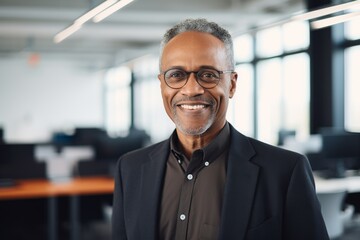 Fototapeta premium Smiling portrait of a senior African American businessman in modern office