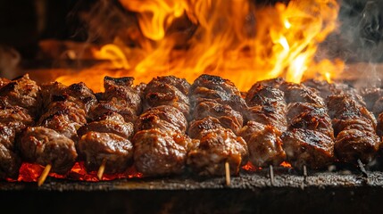 Wood-fired Turkish &Ccedil;ağ Kebab D&ouml;ner, a traditional Turkish dish made from lamb meat, slow-cooked over a wood fire.