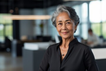 Fototapeta premium Smiling portrait of a senior Indian businesswoman in modern office