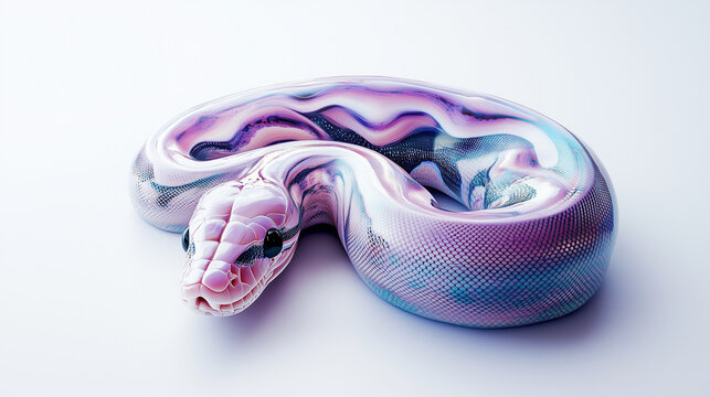 3D ball python, white background,graPHIC DESIGN STYLE