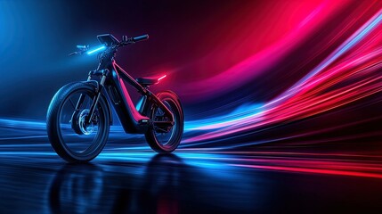 Fototapeta premium Dynamic Electric Bicycle in Motion: A Futuristic Poster Design with Neon Gradient Colors, Showcasing Sleek Lines and Pedal Innovation for Sports Interior Inspiration