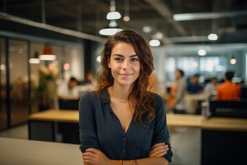 Obraz premium Smiling portrait of a young hipster woman in office