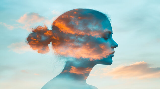 woman’s face obscured in a soft, white cloud, evoking themes of mental fog, introspection, and emotional depth. The image conveys a feeling of clouded thoughts, headache, and psychological introspecti