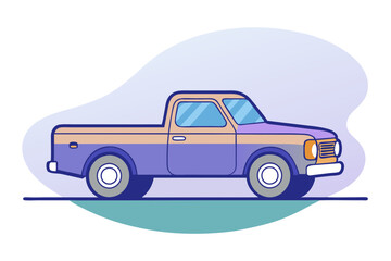 Vintage Pickup Truck Line Art Vector Illustration – Flat Retro Design