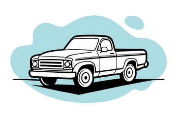 Vintage Pickup Truck Line Art Vector Illustration – Flat Retro Design