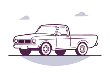 Vintage Pickup Truck Line Art Vector Illustration – Flat Retro Design