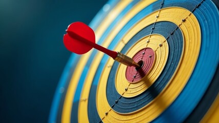 Close up shot of the dart arrow hit on bulleyes of dartboard to represent that the business