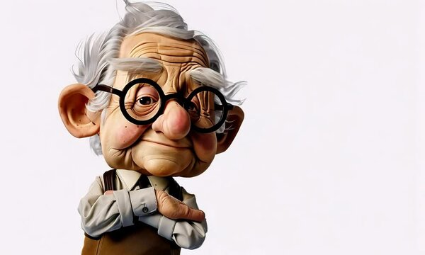 Cartoon Animation of Older Senior Man with glasses on White Background Video.
