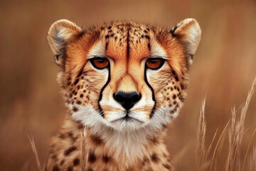 Obraz premium A headshot of a young cheetah on the lookout.