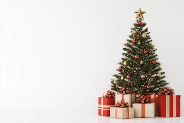 Fototapeta premium Christmas tree with gift boxes and copy space