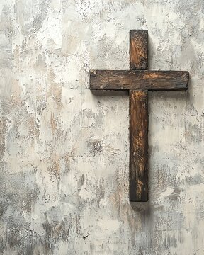 Wooden cross on textured wall