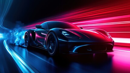 Naklejka premium High-End Sports Car Racing Poster: Vivid Neon Colors Highlight Aggressive Features and Smooth Curves on the Track – Perfect for Stylish Sports Decor