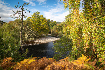 A bright, autumnal HDR image of the River Foyers as it meanders down to Loch Ness at Foyers in the Highlands of Scotland.