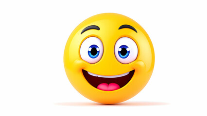 Fototapeta premium Smiling Yellow 3D Emoji with Big Eyes and Open Mouth