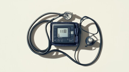 High-Detail Image of Blood Pressure Monitor with Digital Display and Cuff, Isolated on White Background, Emphasizing Medical Precision and Realistic Display Readings