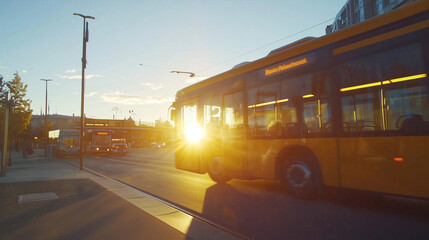 Obraz premium Dynamic City Bus Passing by Station