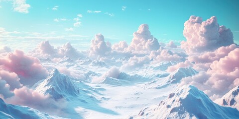 Obraz premium Winter landscape featuring snow-covered hills under a thick blanket of clouds, perfect for serene outdoor exploration