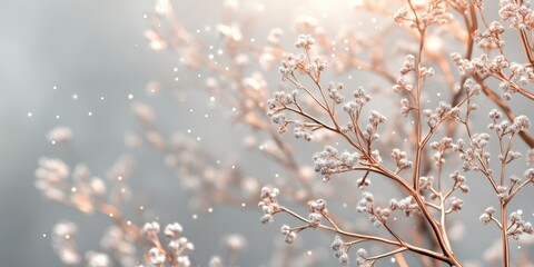 Light grey Christmas background featuring elegant rose gold tree branches, perfect for creating personalized holiday cards