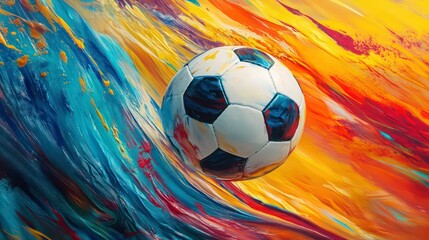 Colorful World Football Day celebration with soccer ball and flowing paint streaks