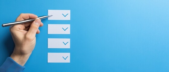 Doctor completing digital checklist, medical quality control concept, healthcare task management, close-up