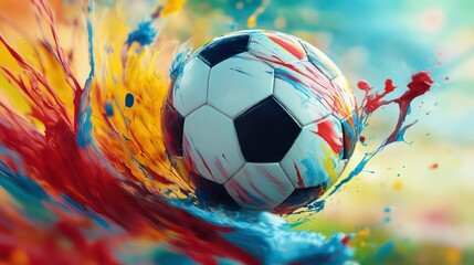Colorful World Football Day celebration with soccer ball and flowing paint streaks