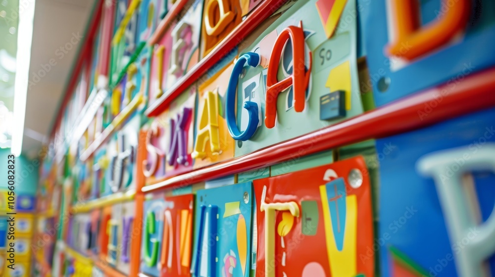 Aufkleber big and colorful letters of the alphabet are attached to a wall, creating an interesting and playful