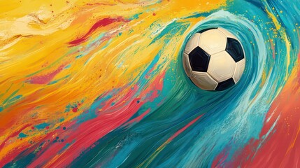 Colorful World Football Day celebration with soccer ball and flowing paint streaks