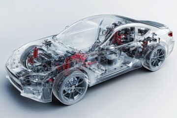 3d rendered transparent illustration showcasing car s intricate internal mechanics and engineering