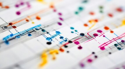 Colorful musical notes pattern on sheet music