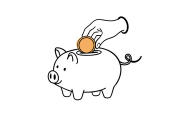 Minimalist Money-Saving Illustration Hand and Piggy Bank Line Art Vector