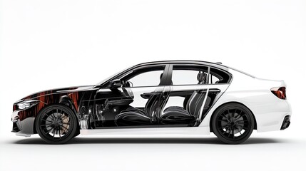 Stunning Modern Sedan with Transparent Design Showcasing Intricate Interiors and Stylish Seating - Perfect Poster for Sports Interiors or Contemporary Spaces