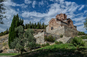 Church Saint John the Theologian, Kaneo situated on the cliff over Lake Ohrid in the city of Ohrid, Macedonia. Church was constructed before the rise of the Ottoman Empire in the 13th century.