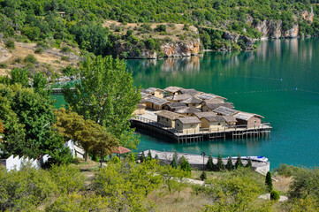 Museum on water on the Ohrid Lake, Macedonia.  Bay of the bones (Museum on water), authentic...