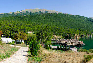 Museum on water on the Ohrid Lake, Macedonia.  Bay of the bones (Museum on water), authentic...