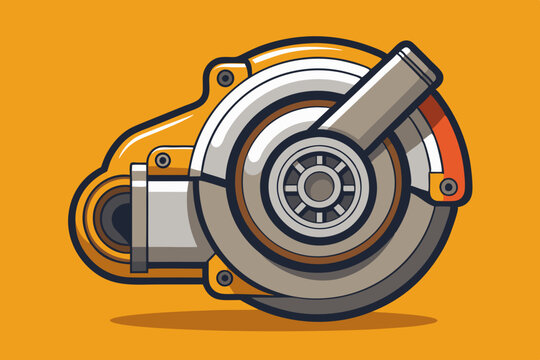 yellow and gray circular saw on orange clip art preview