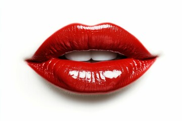 Lips, red lipstick, mouth isolated on white background with white teeth. Sexy kiss, girl smile, female mouth close up, sensual seductive tongue in the mouth of a young woman cosmetics. Cosmetology