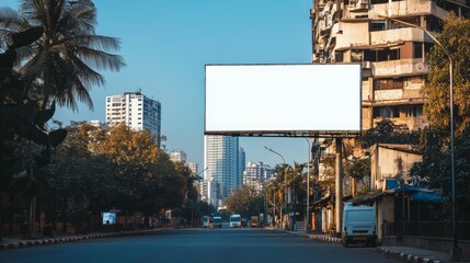 Obraz premium a rectangle billboard on a clean building on a clean street 