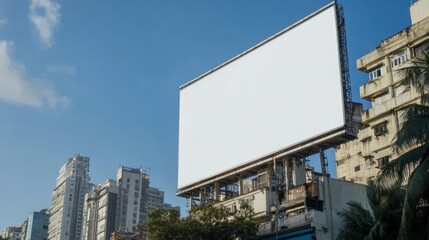 a rectangle billboard on a clean building on a clean street 
